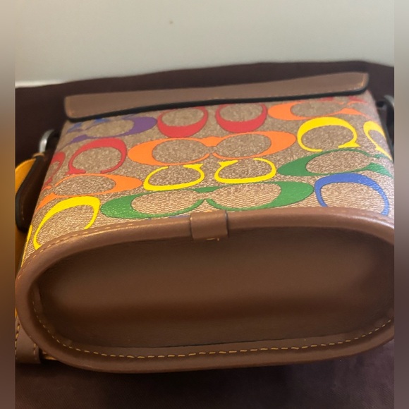 Coach Rainbow Signature Canvas Tan Crossbody Messenger Bag with Colorful Logo - Picture 6 of 10